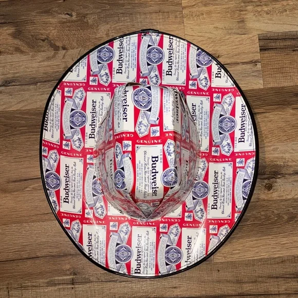 Cardboard Budweiser Cowboy Hat - Red, White, and Blue