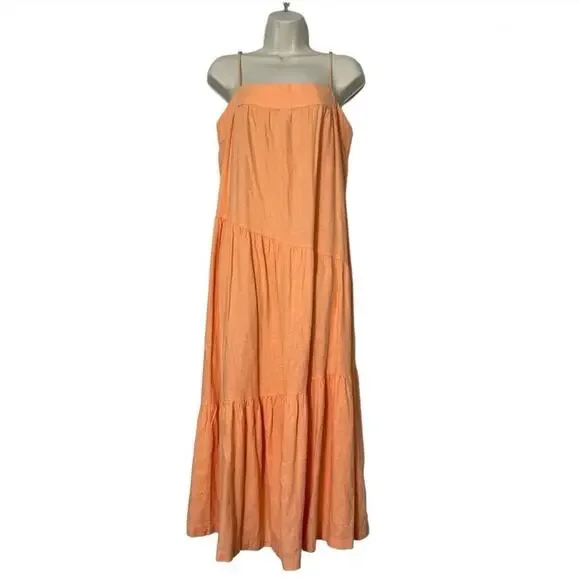 Abercrombie & Fitch Linen Blend Tiered Maxi Dress Medium Petite Cantalope Orange