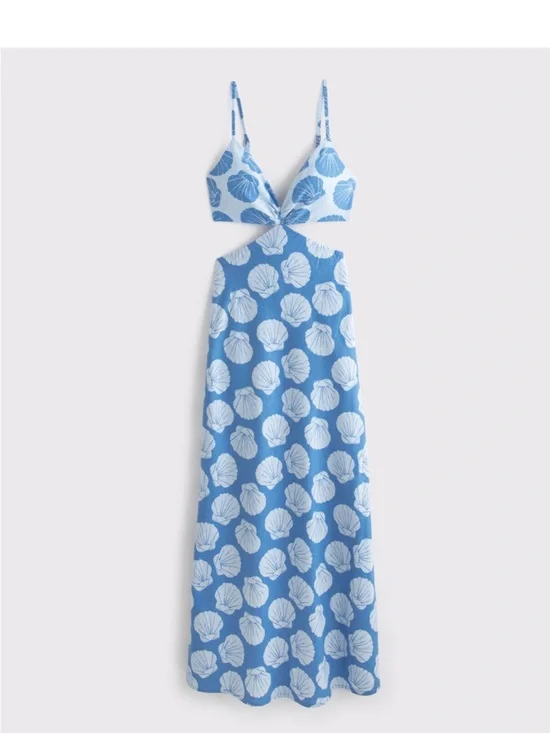 NWT Abercrombie & Fitch Julia Slip Cutout Maxi Dress in Blue Shell - XL