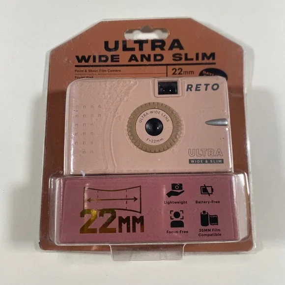 RETO Ultra Wide and Slim 35mm Film Camera 22mm Lens Pastel Pink Point and Shoot