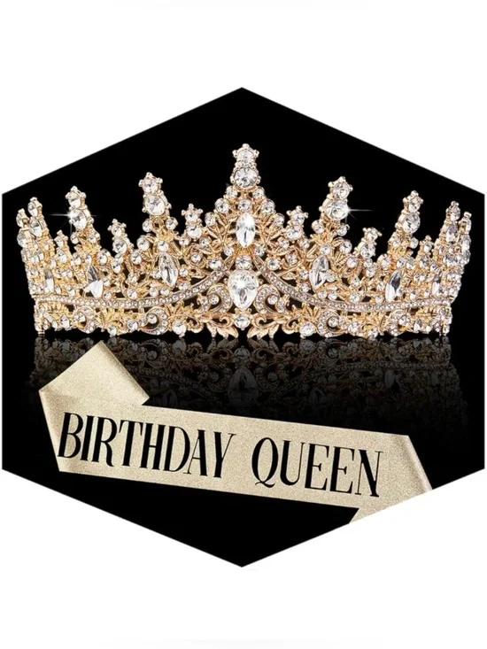 Gold Rhinestone Birthday Queen Tiara