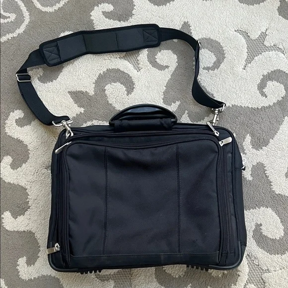 Black Men's Laptop Briefcase Shoulder Bag, tons of compartments, umbrella holder