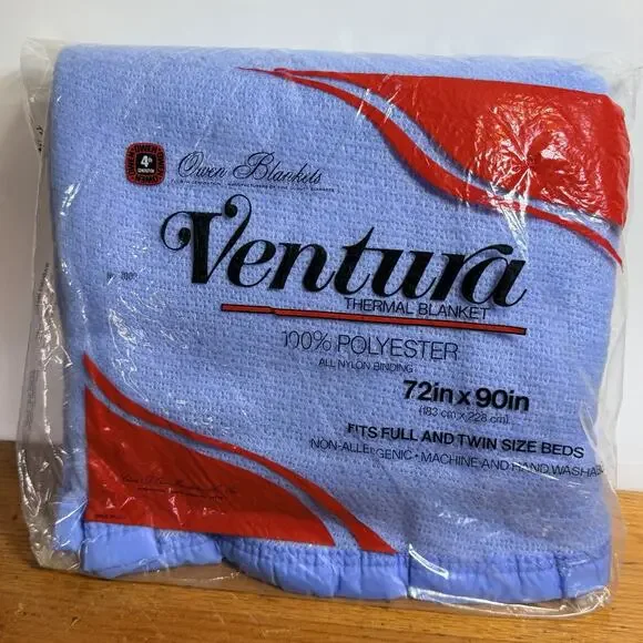 Owen Ventura Thermal Blanket Waffle Polyester Satin Trim 72x90 Blue Full Twin