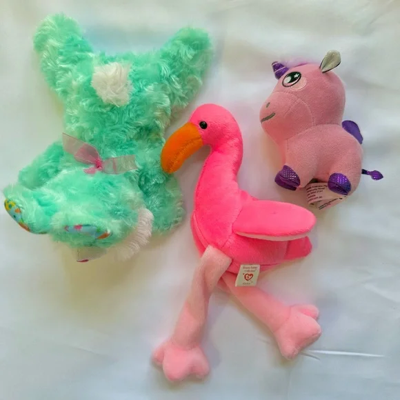 Plush Toys Bundle of 3, Bunny Flamingo Unicorn Soft Toys Set, Nursery Photo Prop