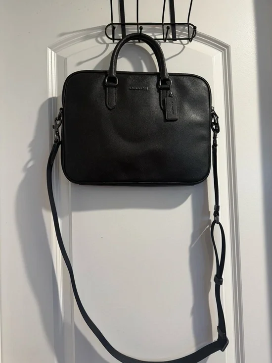 Coach Black Leather Laptop Briefcase with Shoulder Strap