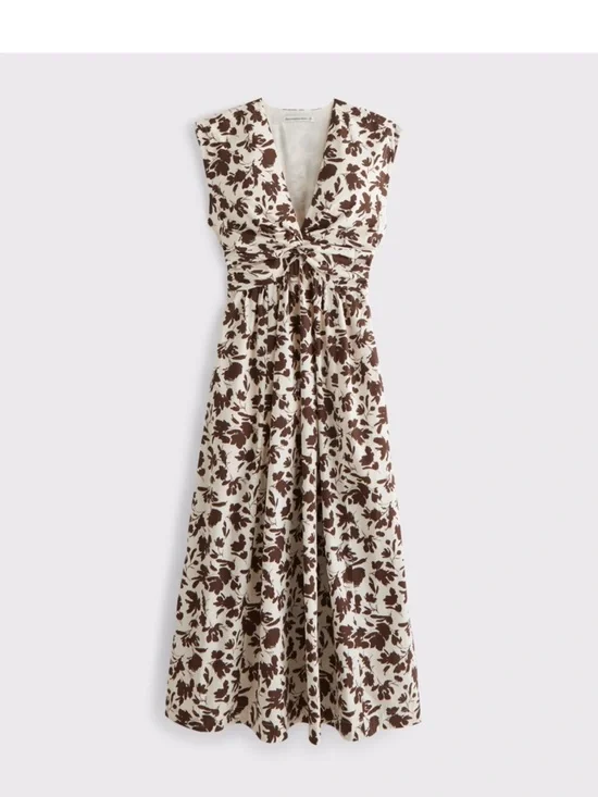Abercrombie & Fitch Cream Maxi Dress with Brown Floral Print