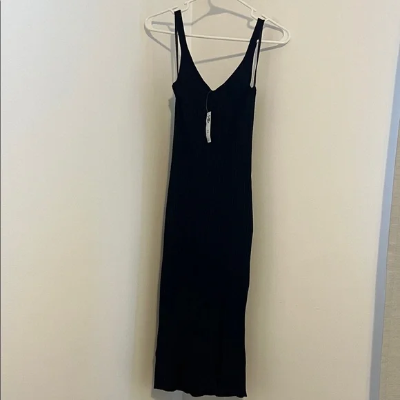 Nwt Abercrombie & Fitch Black Ribbed V-Neck Maxi Slip Dress