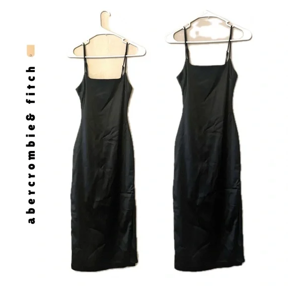 🏷️🎉🆕 a&f • black silky maxi dress with high side slit & adjustable cami straps