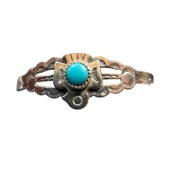 Childs VTG Sterling Silver Turquoise Southwestern Native American Cuff Bracelet