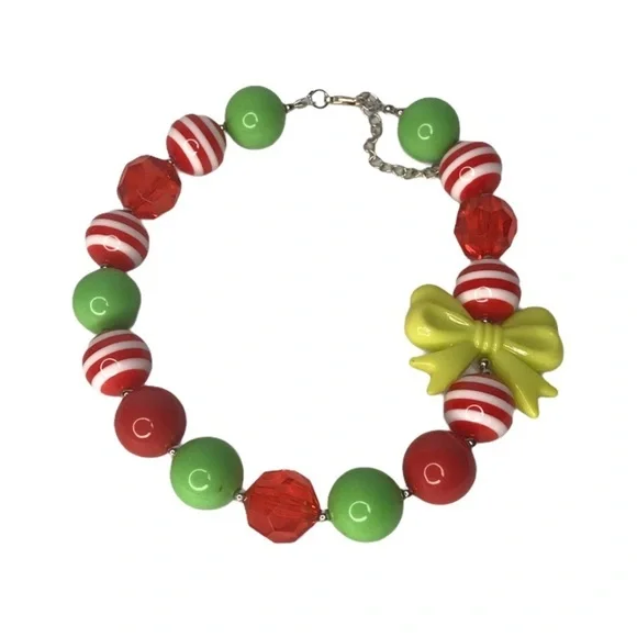 Christmas Chunky Bubblegum Beaded Necklace 15-17”‎