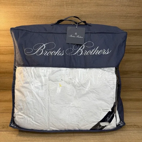 BROOKS BROTHERS WHITE Cotton Luxury European Goose Down/Feather QUEEN Comforter