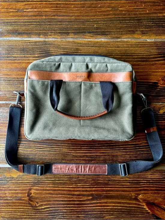 Shinola Mack waxed canvas messenger bag
