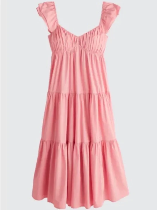 Abercrombie Pink Tiered Ruffle-Sleeve Maxi Dress