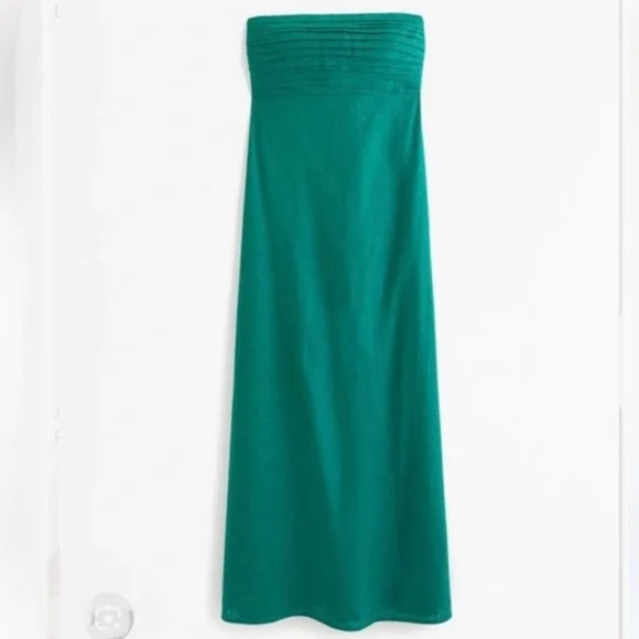 Abercrombie & Fitch | Emerald Emerson Strapless Linen Maxi Dress,Size MP- NWOT