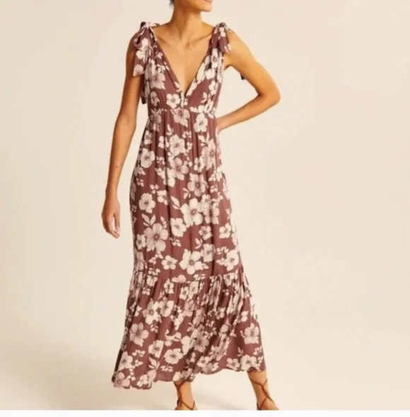 Abercrombie & Fitch Tie Strap Floral Maxi Midi Dress Size LT