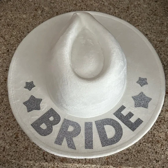 White Bride Cowboy Hat with Silver Accents