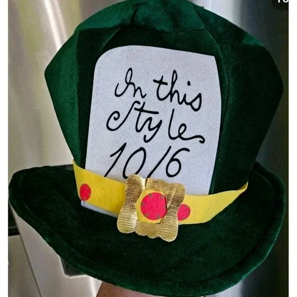 Green Velvet Mad Hatter Party Top Hat with Yellow Band