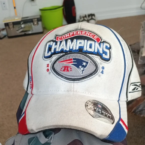 Patriots Conference Champions White Fan Cap with Red & Blue Accents