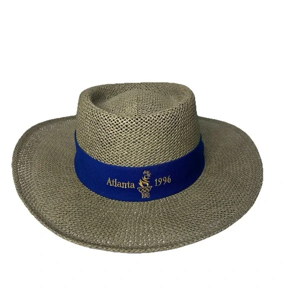 Vintage Hanes 1996 Atlanta Olympics Blue Band Straw Volunteer Hat OSFM