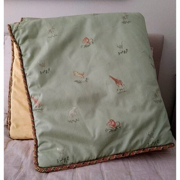 Custom Bed Coverlets with Embroidered Animals in Pistachio/Yellow 52 x 49