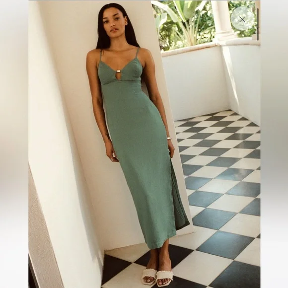 Women's Premium Linen Cutout Midi Dress