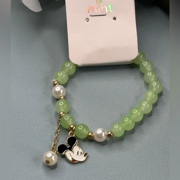 Mint Mint Green and Gold Jewelry Bracelet with Elegant Mickey Charm