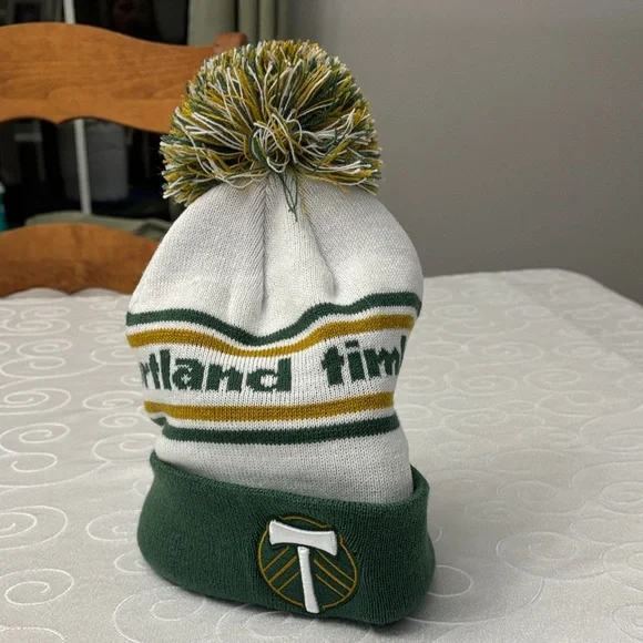 Portland Timbers Green and White Pom Pom Beanie
