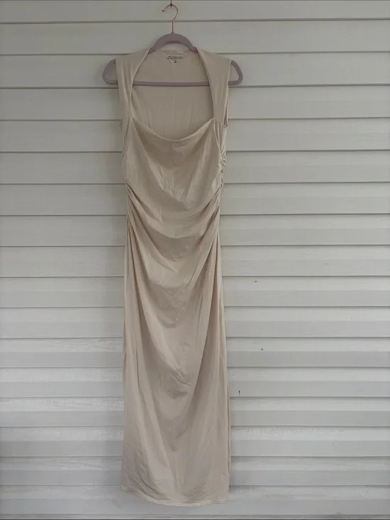 Abercrombie & Fitch Modal Blend Ruched Maxi Cream Bodycon Soft Girl Dress Bridal