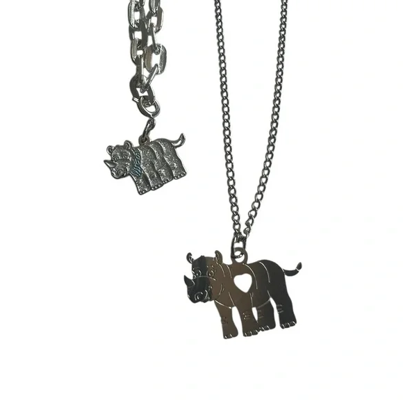 Silver Rhino Necklace Bracelet Set Kids