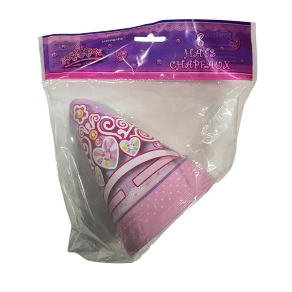 Unique brand pack of 8 tiara themed party hats brand new in package never opened