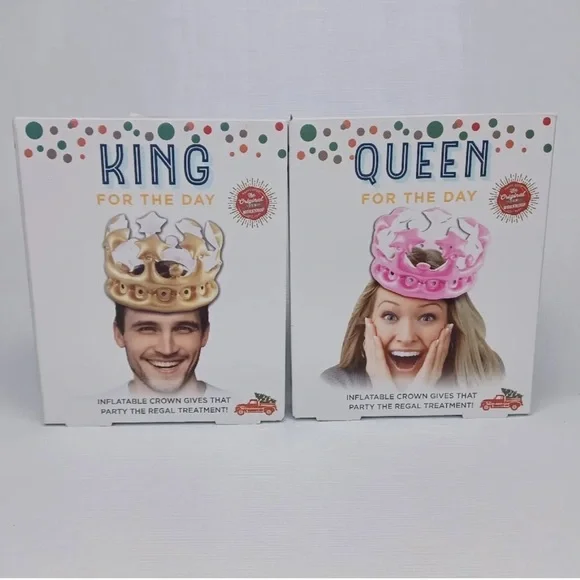 4/$20 King For The Day & Queen For The Day Inflatable Crown, Gold & Pink