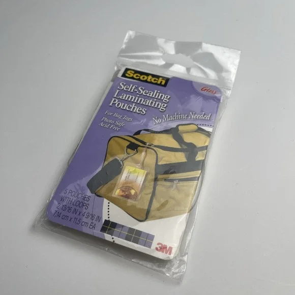Scotch 3M Self-Sealing Laminating Pouches Luggage Bag Tags 5ct Clear New