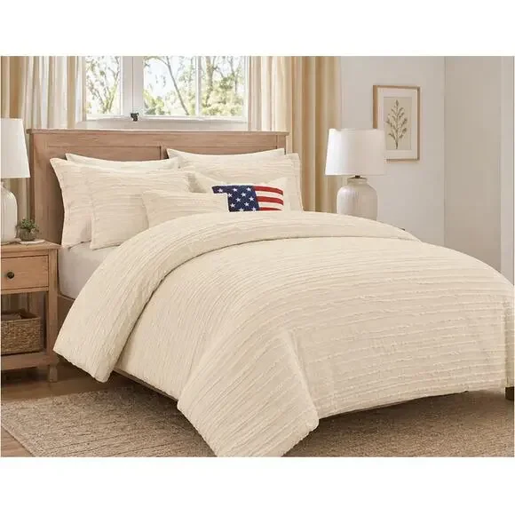 Brooks Brothers Ivory 100% Cotton Woven Texture Comforter 5 Pc Set Full/Queen