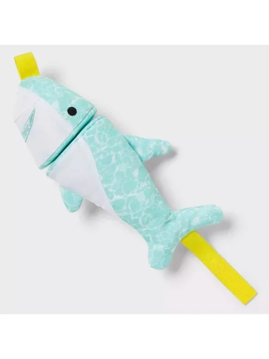 Sun Squad Shark Dog Toy For Gentle Play Floats Made For Cuddlers Teal & White