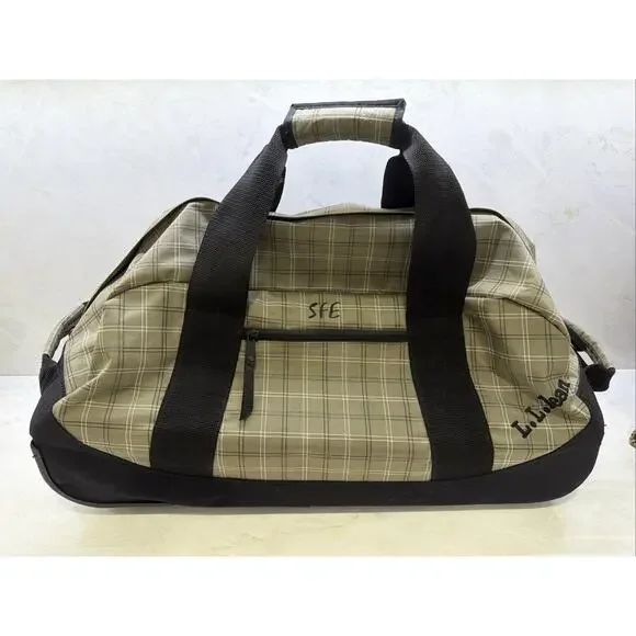Vintage LL Bean Adventure Rolling Duffle Bag Green Plaid Excellent LLB#0XN9
