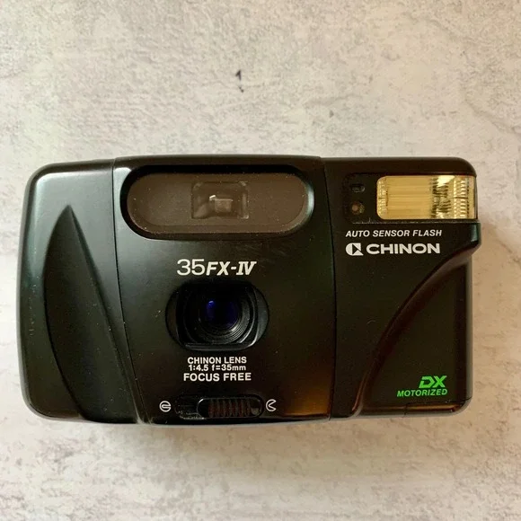 Chinon 35mm Film Camera Black 35FX-IV Focus Free DX Motorized Auto Flash