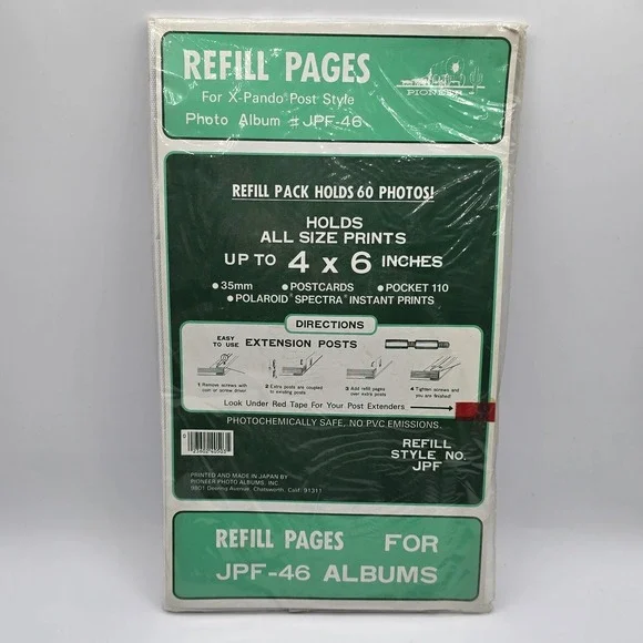Pioneer Photo Album Refill Packs for JPF-46 Albums, Holds 60 Photos, New