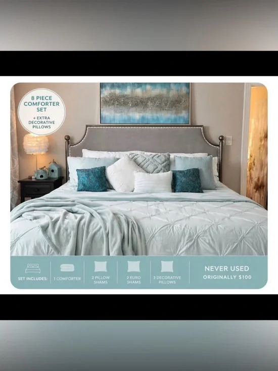 King mint Cotton Comforter Set 3pc Tuft Minimal Luxury with accent pillows 8pc