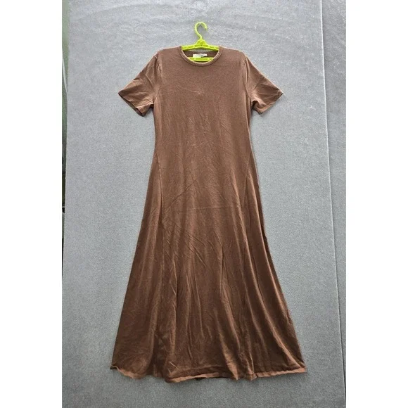 VINTAGE Abercrombie & Fitch Women Dress LT Brown Maxi Short Sleeve Y2K