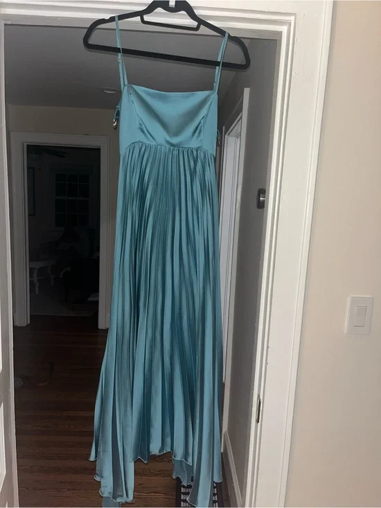 Abercrombie & Fitch Teal Satin Pleated Maxi Dress
