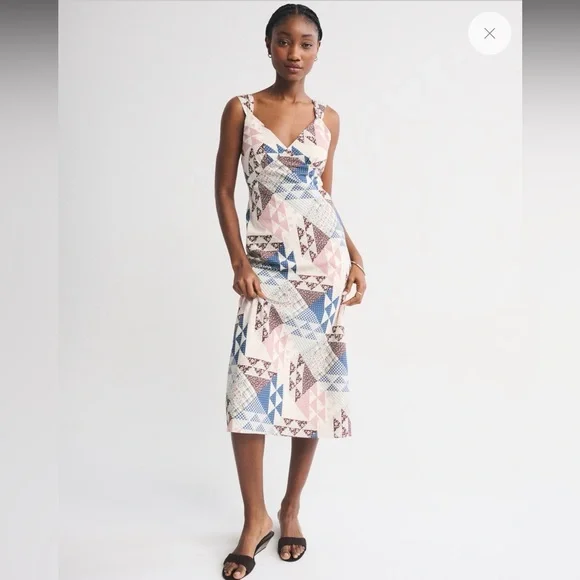 ABERCROMBIE & FITCH NWT Women Sleeveless Quilted Geometric Midi Dress LRG-Tall