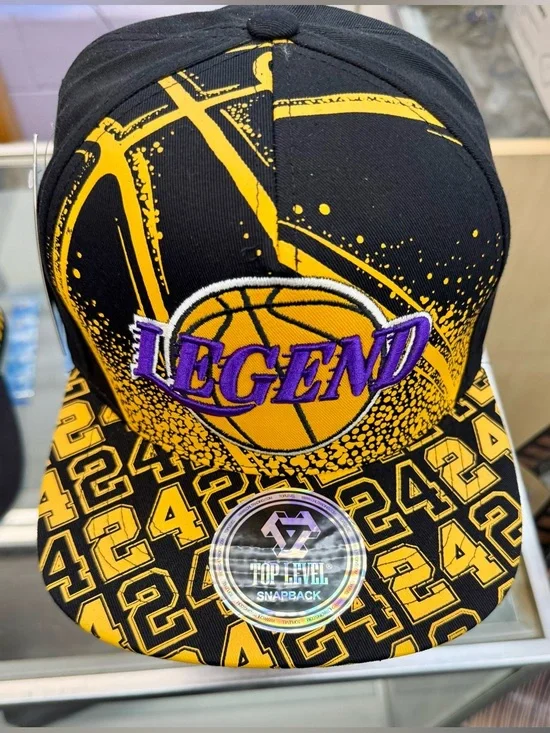 Black Snapback Hat with Yellow '24' Embroidery