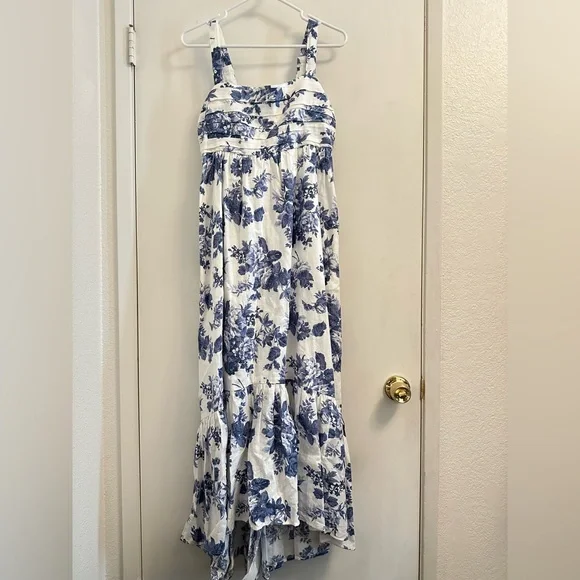 MT The A&F Emerson High-Low Midi Dress Blue & White Floral Maxi Sundress