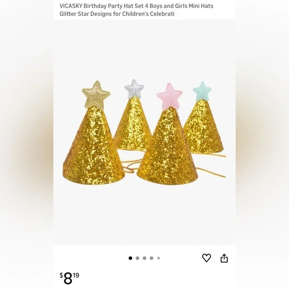 Glittery Gold Party Hats with Star Toppers-Set of 5