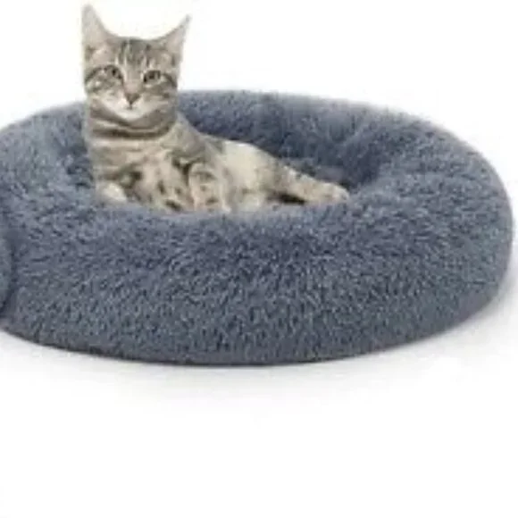 PLUSH CALMING DONUT ROUND PET BED FURY COZY DOG CAT PUPPY LOUNGER SIZE S/M NWOT