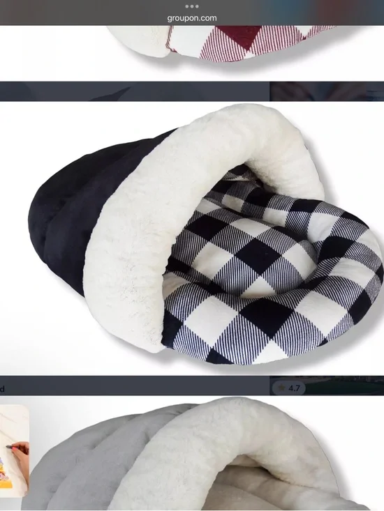 ASPCA brand Plushy Cave Pet Bed in Black & White Buffalo Check pattern NWOT!