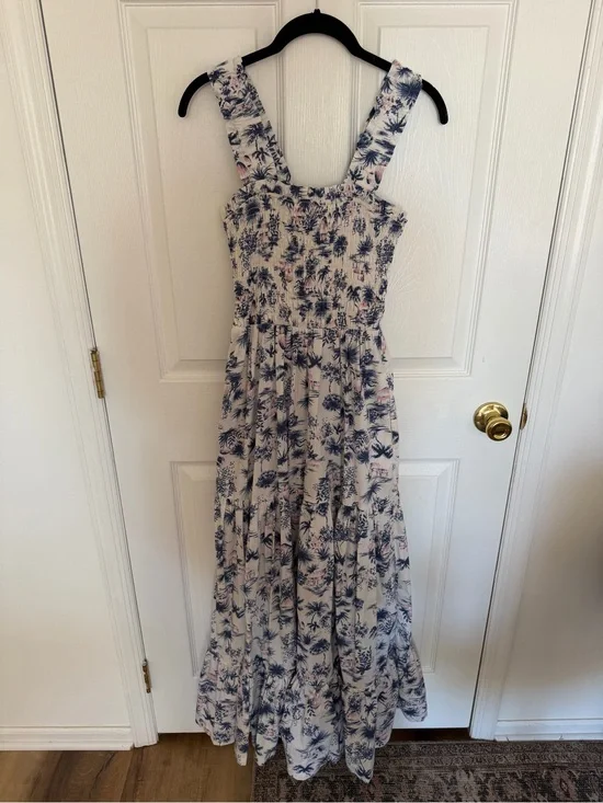 Abercrombie & Fitch White Maxi Dress with Navy and Light Pink Floral Print
