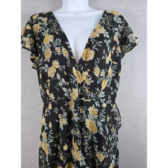 Abercrombie & Fitch M Black Floral High-Low Flare Maxi Dress Boho Whimsigoth Y2K