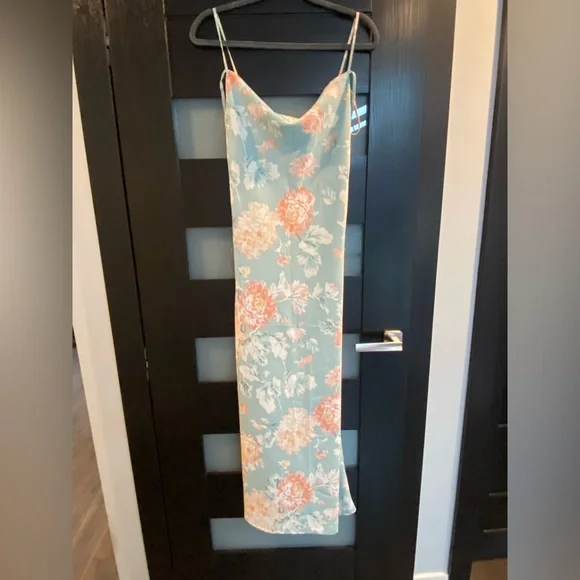 Abercrombie & Fitch Floral Maxi Slip Dress in Light Blue and Peach