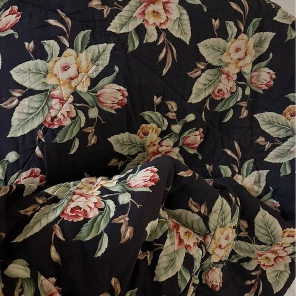 Ralph Lauren Vintage‎ Charleston Black Floral Comforter Queen Cotton Made USA